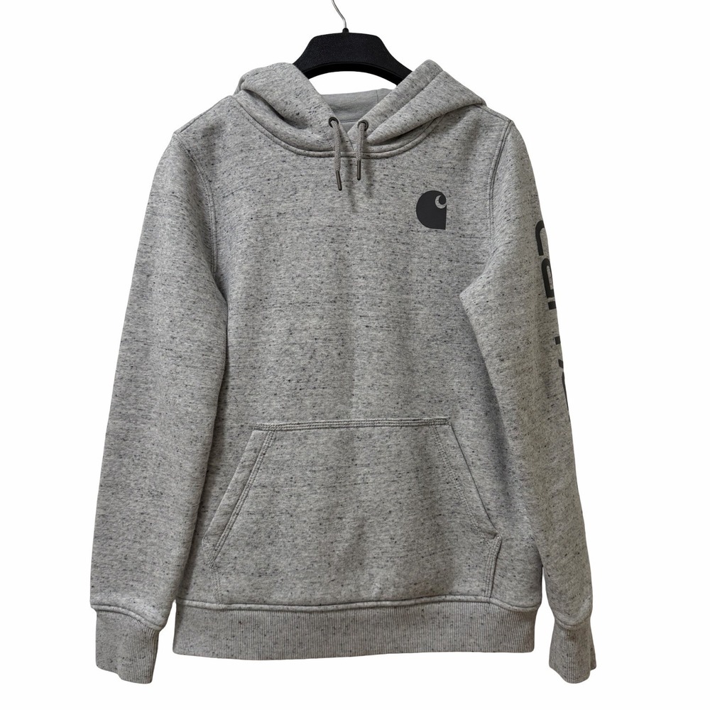 Carhartt Women Relaxed Fit Logo Workwear Hoodie Size S Heathered Gray Sweatshirt